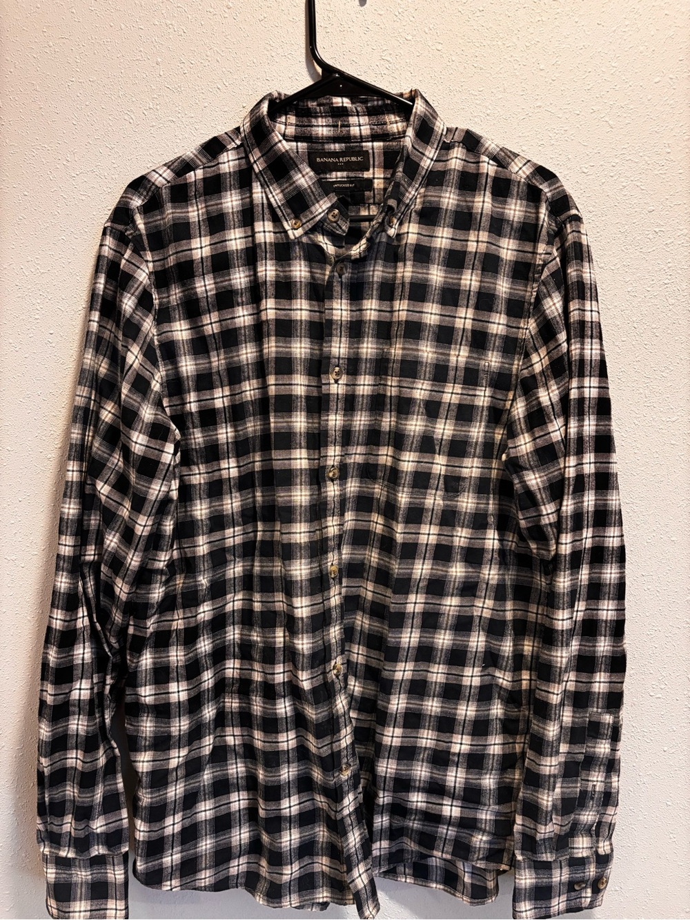 Banana Republic Black and White Plaid Button-Down Shirt - Men's